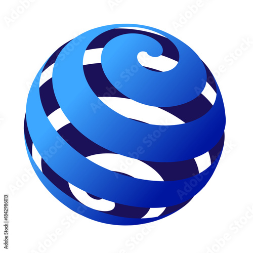 Dynamic blue globe with a swirling ribbon design, representing global connection, technology, and abstract movement, perfect for corporate branding or modern graphic design solutions