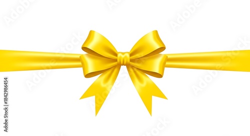 Yellow Ribbon Bow Decoration on White Background