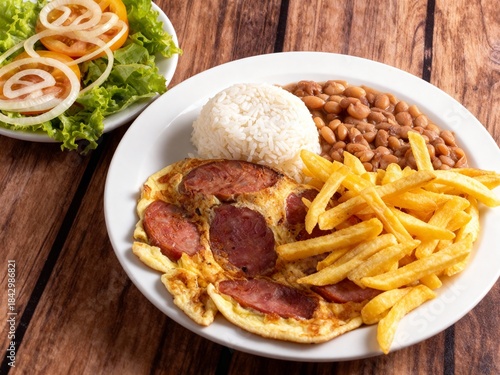 Omelet stuffed with Calabrese sausage and fries