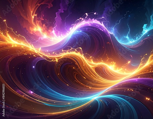 Dynamic and Energetic Waves of Abstract Light and Color for Creative Backgrounds