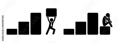 Stickman Business Growth and Decline — Success vs Failure Concept Illustration.