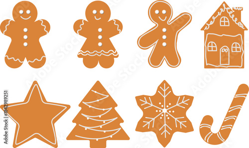 Vector gingerbread cookies, man, house, snowflake