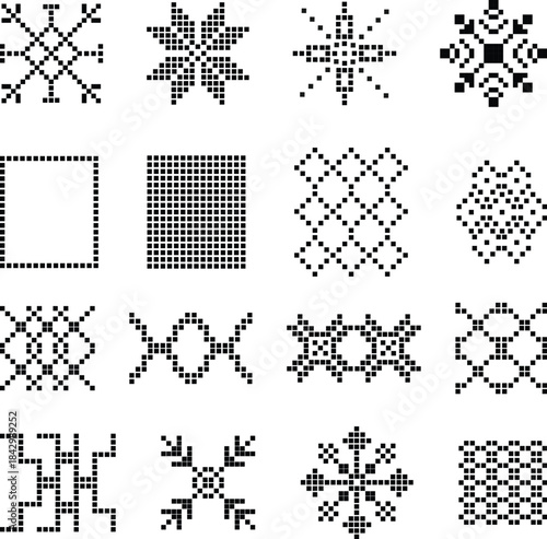 Pixel snowflakes and New Year's ornaments