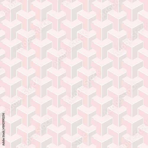 Soft Pink 3D Isometric Geometric Seamless Pattern Background