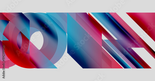 Abstract composition. Vibrant colors blend, creating dynamic shapes. Lines intersect, forming complex visual patterns. Modern design.