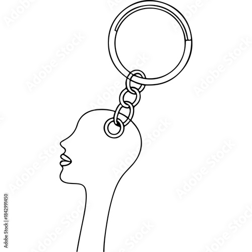 Keychain with minimalist profile silhouette design in black outline  