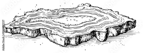 Sketch of a geological ground cross section showing layers of earth and rock