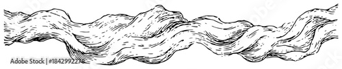 Hand drawn vector sketch of a flowing river or water stream