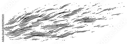 Hand drawn vector sketch of rushing wind and motion lines texture