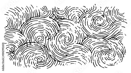 Hand drawn vector pattern of abstract swirling lines and spirals
