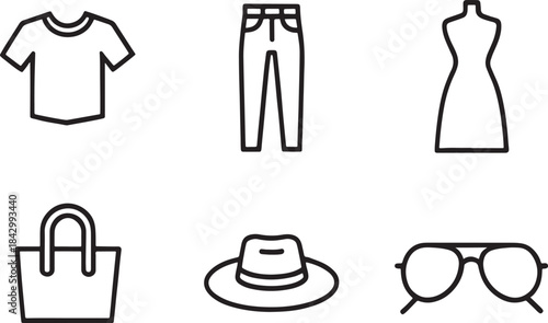 "Shirt Icon Set – T-Shirts, Polo Shirts, Buttoned Shirts, and Casual Wear Vector Designs"
