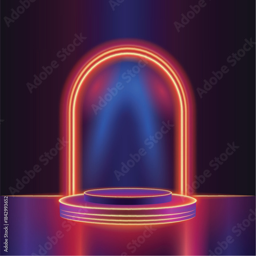 Illuminated product display podium, vector, neon colors