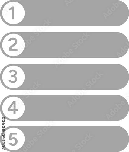 Five Step Sequential Process Infographic Grey Template with Numbered Blanks.