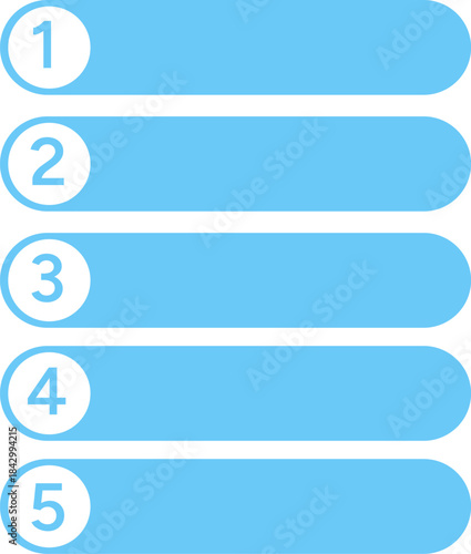 Five Step Sequential Process Infographic Blue Template with Numbered Blanks.