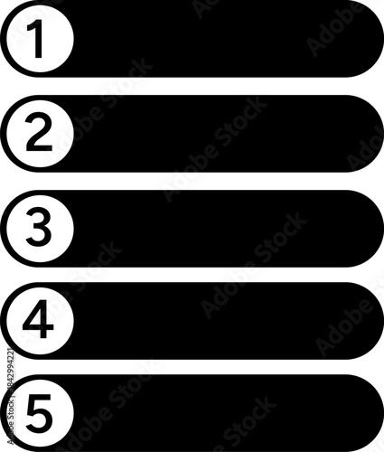 Five Step Sequential Process Infographic Black Template with Numbered Blanks.