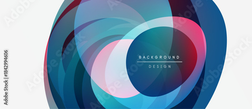 Abstract circular design. Overlapping layers create vibrant color gradients. Modern aesthetic, suitable for backgrounds, presentations.