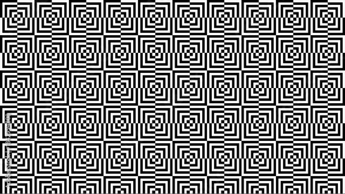 Seamless black and white geometric op art pattern creating an optical illusion of depth and movement.