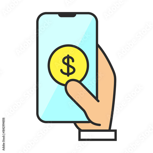 ネット銀行、スマホ、お金、カラー