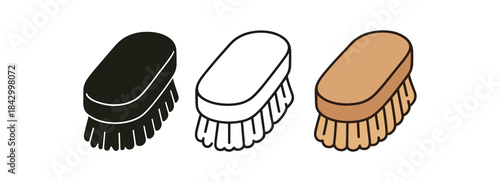 Flat vector illustration wooden brushes for cleaning and care soft rounded shapes clean outline one black and white flat version one outline version one color version cozy eco lifestyle