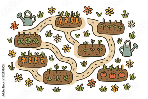 Garden with a path and a watering can