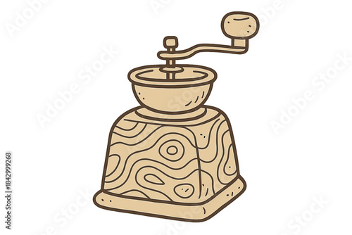 Hand drawn coffee grinder with a wooden handle