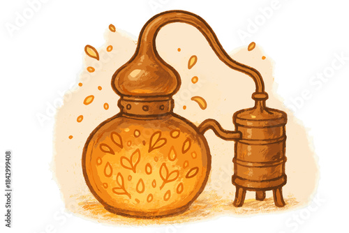 Drawing of a still with a label that says "still"