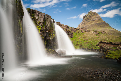 Kirkjufellsfoss on snaefellsnes peninsula (Iceland) in summer
