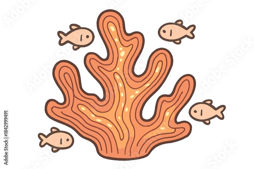 Cartoon drawing of a coral reef with a fish swimming by