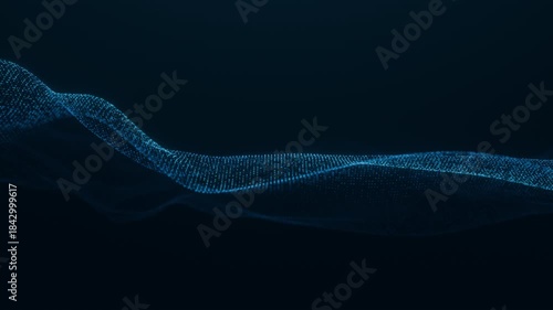 Abstract background of particle wave on dark blue background. Duration 60 sec. Maximum resolution 4K. 3D rendering.