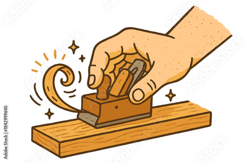 Hand is holding a woodworking tool, possibly a plane