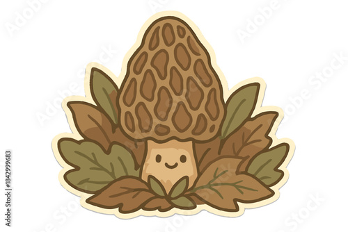 The mushroom is surrounded by leaves and he is enjoying its time in the shade