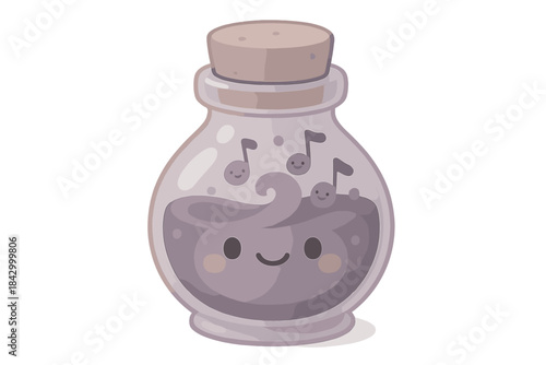 Cartoonish jar with a cartoon face and a musical note on the lid