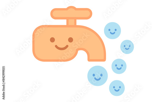 Cartoonish orange faucet with a smiling face
