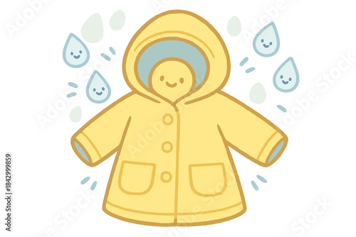 Cartoon drawing of a yellow raincoat with a smiling face on it