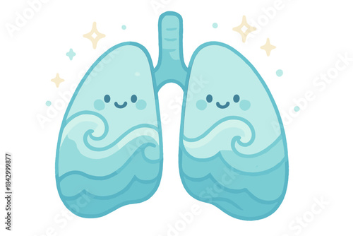 Cartoon drawing of two lungs with a wave in the background