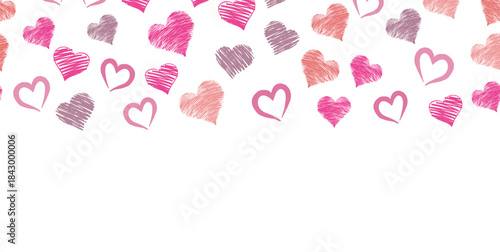 Romantic frame Hand-Sketched Red Hearts Scattered Design