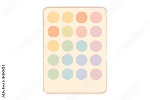 Tablet with a colorful background and a large number of small circles