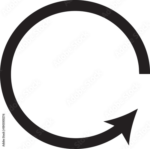 Black circular arrow icon representing refresh or reload action isolated on a white background for web and app design