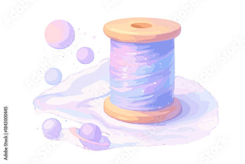 Colorful yarn spool with a bunch of small balls on it