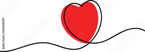 Red heart icon with continuous line art a simple symbol for love and romance perfect for Valentines Day or health concepts