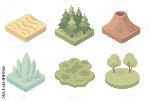 Fantasy Map Symbols. Isometric vector illustration set Fantasy map illustrator's topography symbols: desert dune wave pattern,