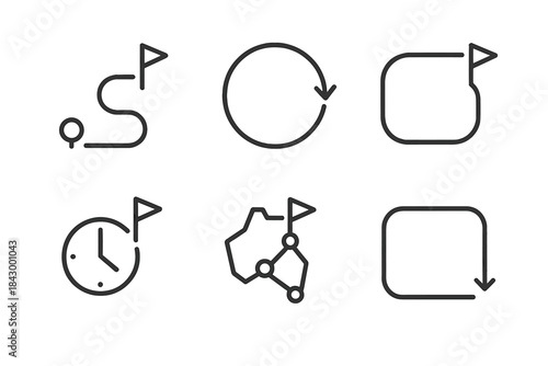 Ultra-Marathon Line Icons. Line style icons of popular ultra-marathon formats: point-to-point route, loop course shape,