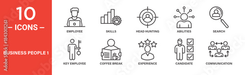 Business people icon set. Business people vector symbol in black filled and outlined style.