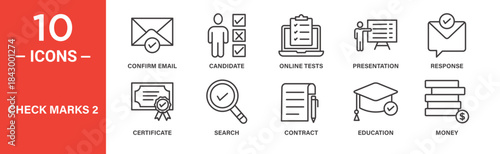 Check marks icon set. Check mark vector symbol in black filled and outlined style.