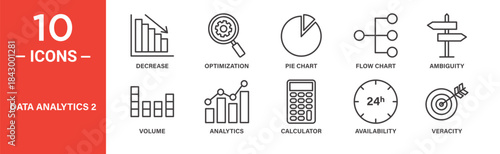 Data analytics icon set. Data analytics vector symbol in black filled and outlined style.