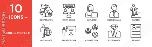 Business people icon set. Business people vector symbol in black filled and outlined style.