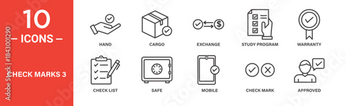 Check marks icon set. Check mark vector symbol in black filled and outlined style.