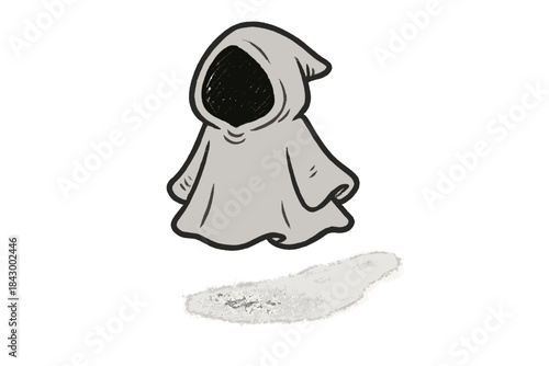 Floating Silent Cloak. Cute doodle silent cloak floating above the ground, leaving only faint glowing footprints in its wake, No