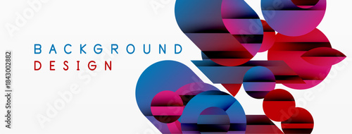 Abstract colorful overlapping circles create dynamic background. Modern design utilizes vibrant hues, gradients, simple shapes.