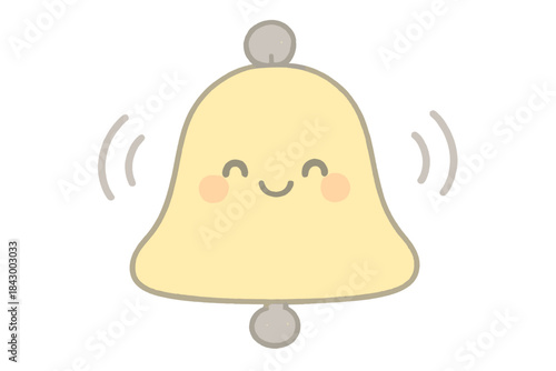 Cheerful Bell Doodle. A cheerful bell with tiny happy chime waves, soft rounded doodle forms, pastel yellow and gray palette, No